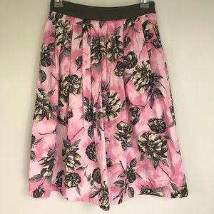 Anthropologie Odille Pink Gray Rose Pleated Skirt